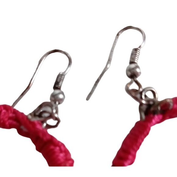 Large Boho Pink Wrap Wire Hoop Earrings Oval Shape Countrycore Barbie Chic - Picture 7 of 7